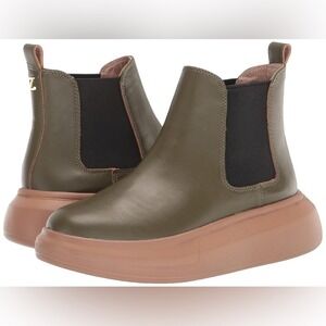 ZAC Zac Posen Womens Olive Green Leather Platform Chelsea Boots‎ Size 7M NWOB